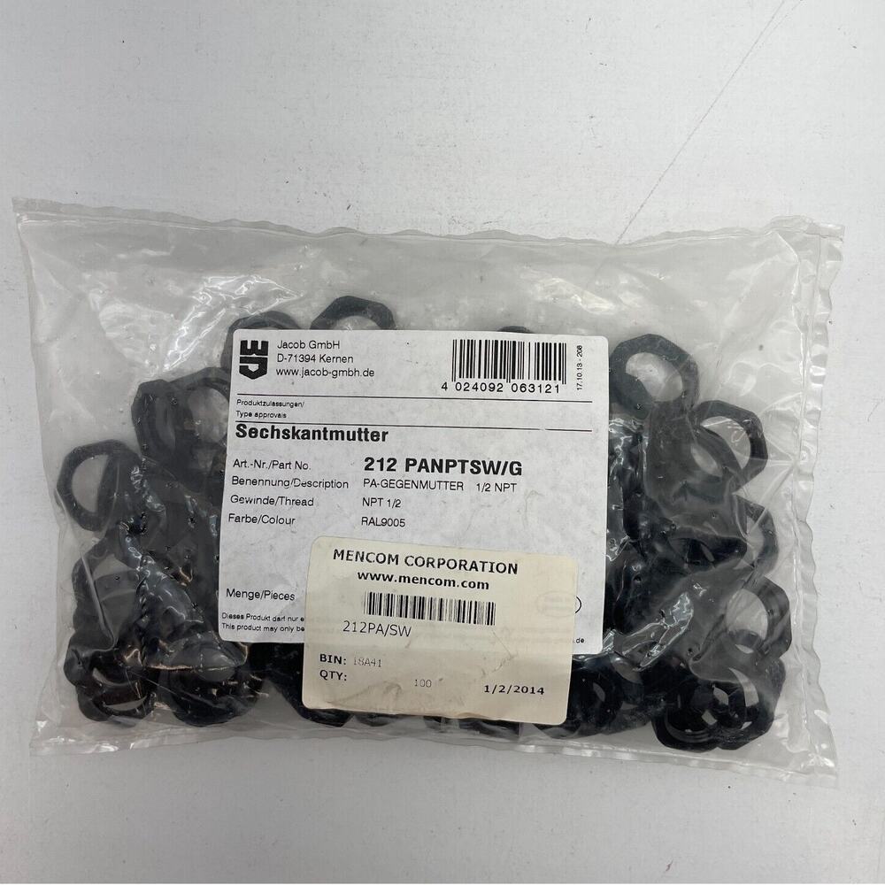 100 PCS 1/2" NPT Locknut Threaded Hex Nuts – Black 212 PANPTSW/G Fitting